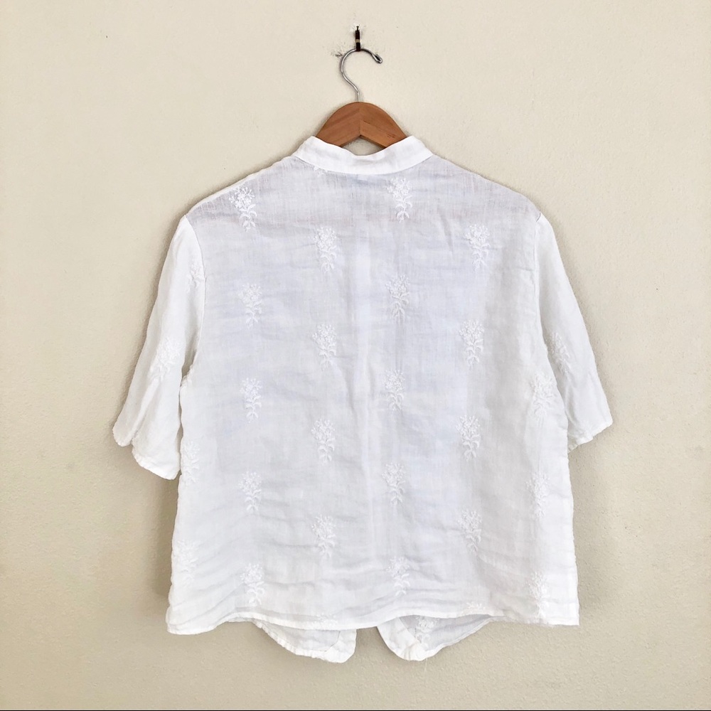 {CP Shades} Embroidered Mandarin Collar Linen Top - Picture 5 of 5